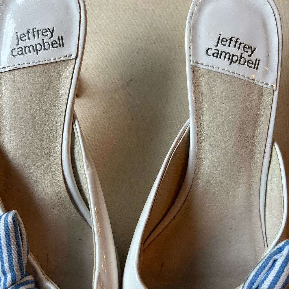 Jeffrey Campbell Adorn White Heels with Blue Striped Bow - Picture 2 of 5